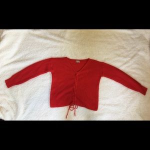 Medium Red Long Sleeve Sweater With Adjustable Draw String